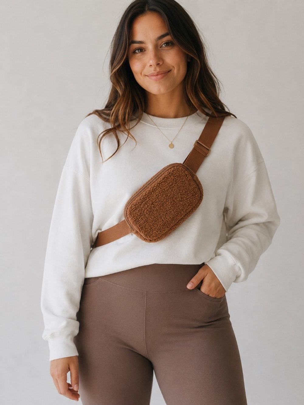Warm Brown Plush Crossbody Bag